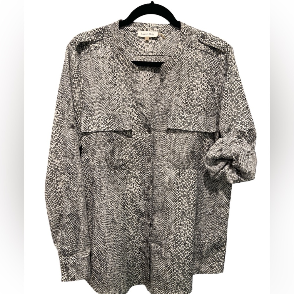 CLEARANCE Calvin Klein Snakeprint Button Down Adjustable Sleeve Blouse